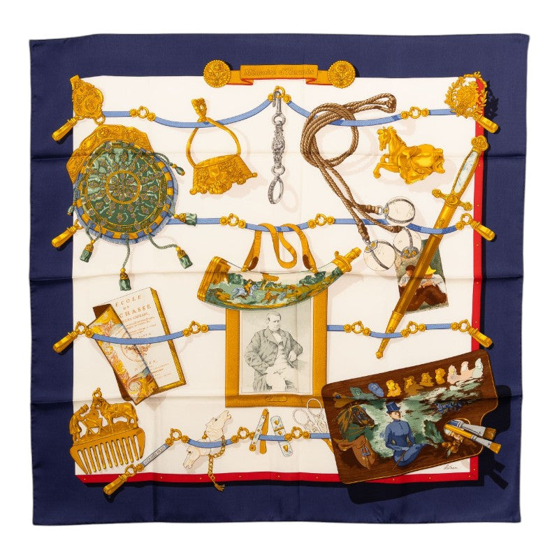 エルメス カレ90 Memoire d'Hermes エルメスの思い出 スカーフ ネイビー ホワイト マルチカラー シルク レディース HERMES 中古