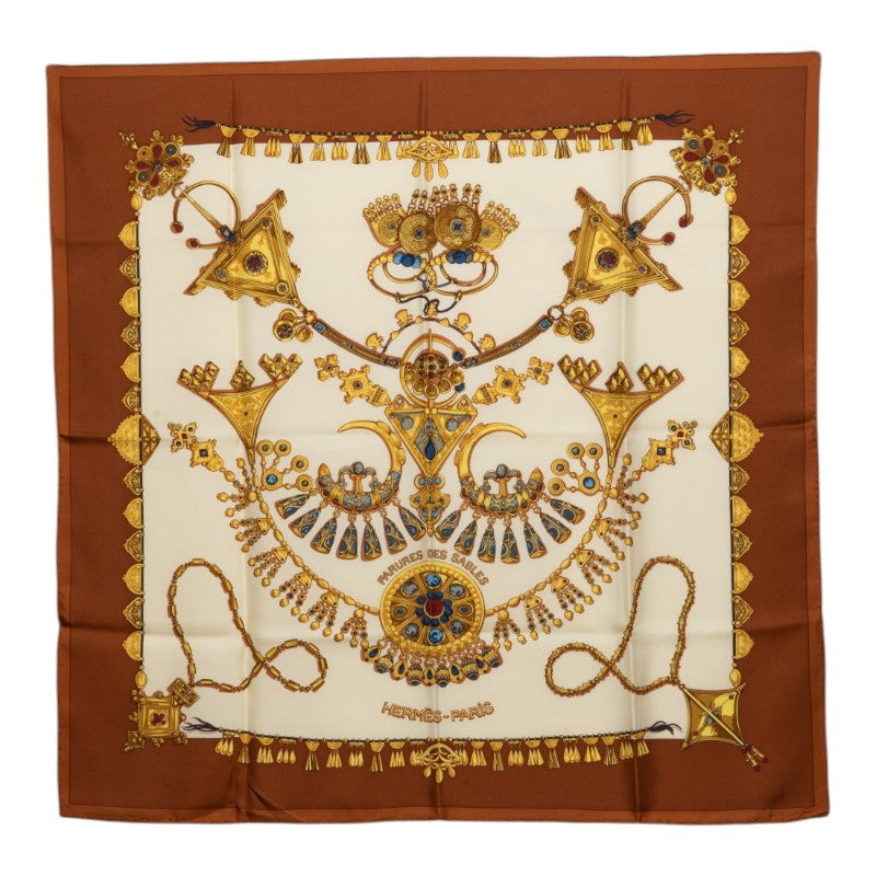 エルメス カレ90 PARURES DES SABLES 砂漠のアクセサリー スカーフ 大判 マルチカラー シルク レディース HERMES 中古