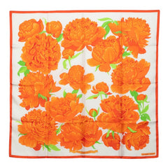 エルメス カレ90 Les Pivoines 芍薬 スカーフ オレンジ シルク レディース HERMES 中古