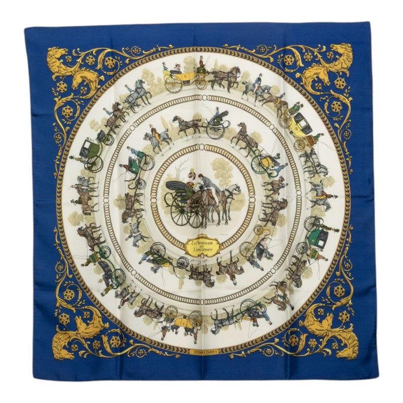 エルメス カレ90 LA PROMENADE DE LONGCHAMPS ロンシャンへの散歩道 スカーフ マルチカラー シルク レディース HERMES 中古