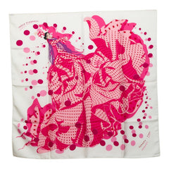エルメス カレ90 iHOLA FLAMENCAI フラメンコ スカーフ ピンク ホワイト シルク レディース HERMES 中古