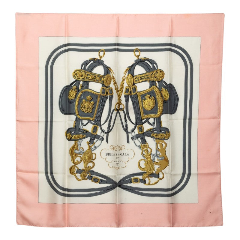 エルメス カレ90 ブリッド ドゥ ガラ 式典用馬勒 スカーフ ピンク マルチカラー シルク レディース HERMES 中古