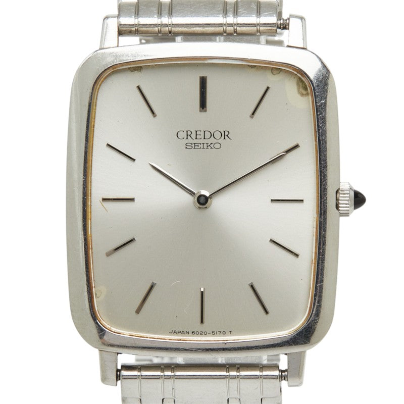 セイコー クレドール ヴィンテージ クォーツ 腕時計 6020-5170 クオーツ シルバー文字盤 ステンレススチール メンズ SEIKO 中古