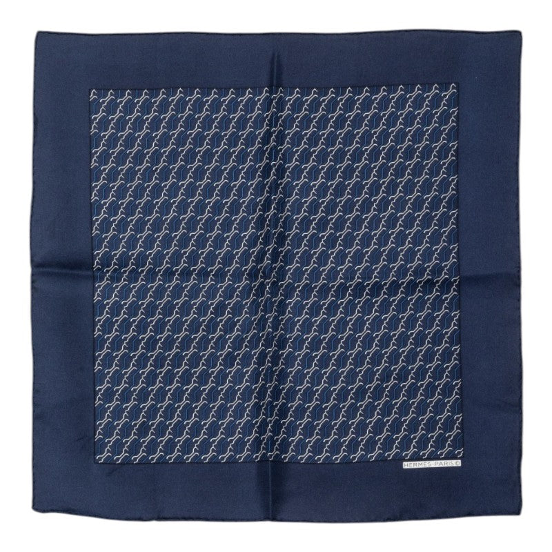 エルメス カレ42 シェーヌダンクル Chaine d'Ancre 総柄 スカーフ ネイビー シルク レディース HERMES 中古