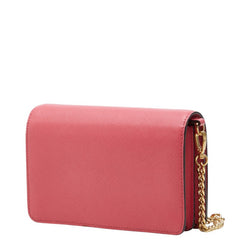 プラダ 三角ロゴプレート 斜め掛け チェーンウォレット ショルダーバッグ ピンク サフィアーノレザー レディース PRADA 中古