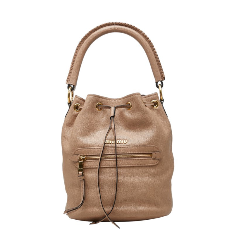ミュウミュウ ハンドバッグ 巾着 ピンクベージュ系 レザー レディース MIUMIU 中古