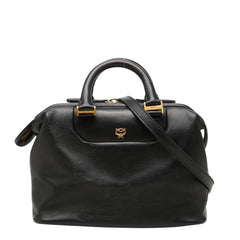 エム シー エム ロゴ ハンドバッグ 2WAY 斜め掛け ショルダーバッグ ブラック レザー レディース MCM 中古