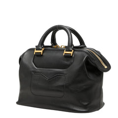 エム シー エム ロゴ ハンドバッグ 2WAY 斜め掛け ショルダーバッグ ブラック レザー レディース MCM 中古