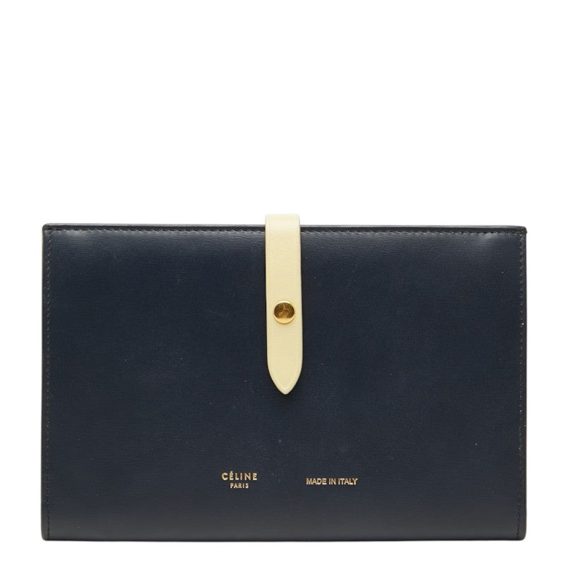 セリーヌ ストラップ ミディアム マルチファンクション 長財布 ネイビー イエロー レザー レディース CELINE 中古