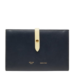 セリーヌ ストラップ ミディアム マルチファンクション 長財布 ネイビー イエロー レザー レディース CELINE 中古