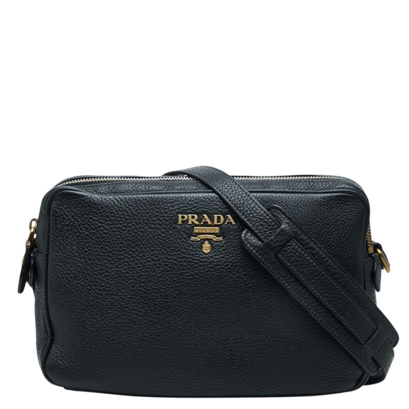 プラダ ロゴ 斜め掛け ショルダーバッグ ブラック レザー レディース PRADA 中古