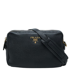 プラダ ロゴ 斜め掛け ショルダーバッグ ブラック レザー レディース PRADA 中古