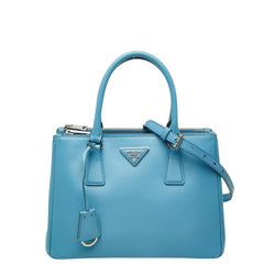 プラダ 三角ロゴプレート ガレリア ハンドバッグ ショルダーバッグ 2WAY ブルー サフィアーノレザー レディース PRADA 中古