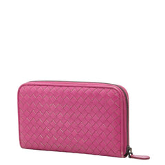 ボッテガヴェネタ イントレチャート ラウンドファスナー 長財布 114076 パープル レザー レディース BOTTEGAVENETA 中古