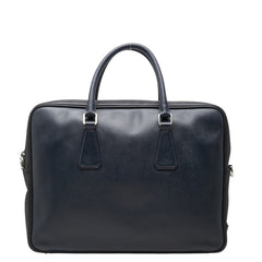 プラダ 三角ロゴプレート ハンドバッグ ビジネスバッグ ネイビー ブラック サフィアーノレザー メンズ PRADA 中古