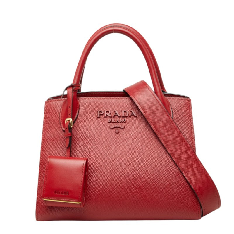 プラダ モノクローム ハンドバッグ ショルダーバッグ 2WAY 1BA156 レッド レザー レディース PRADA 中古