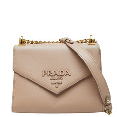 プラダ ロゴ チェーン ショルダーバッグ ベージュ サフィアーノレザー レディース PRADA 中古