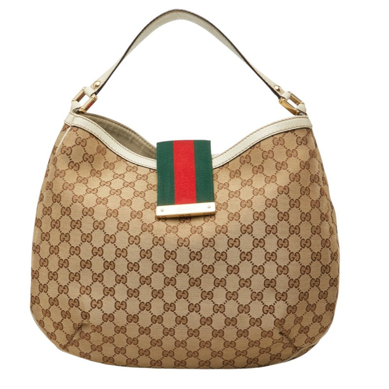グッチ GGキャンバス シェリーライン ショルダーバッグ 233604 ベージュ ホワイト キャンバス レザー レディース GUCCI 中古