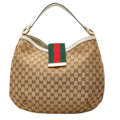 グッチ GGキャンバス シェリーライン ショルダーバッグ 233604 ベージュ ホワイト キャンバス レザー レディース GUCCI 中古