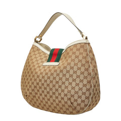 グッチ GGキャンバス シェリーライン ショルダーバッグ 233604 ベージュ ホワイト キャンバス レザー レディース GUCCI 中古