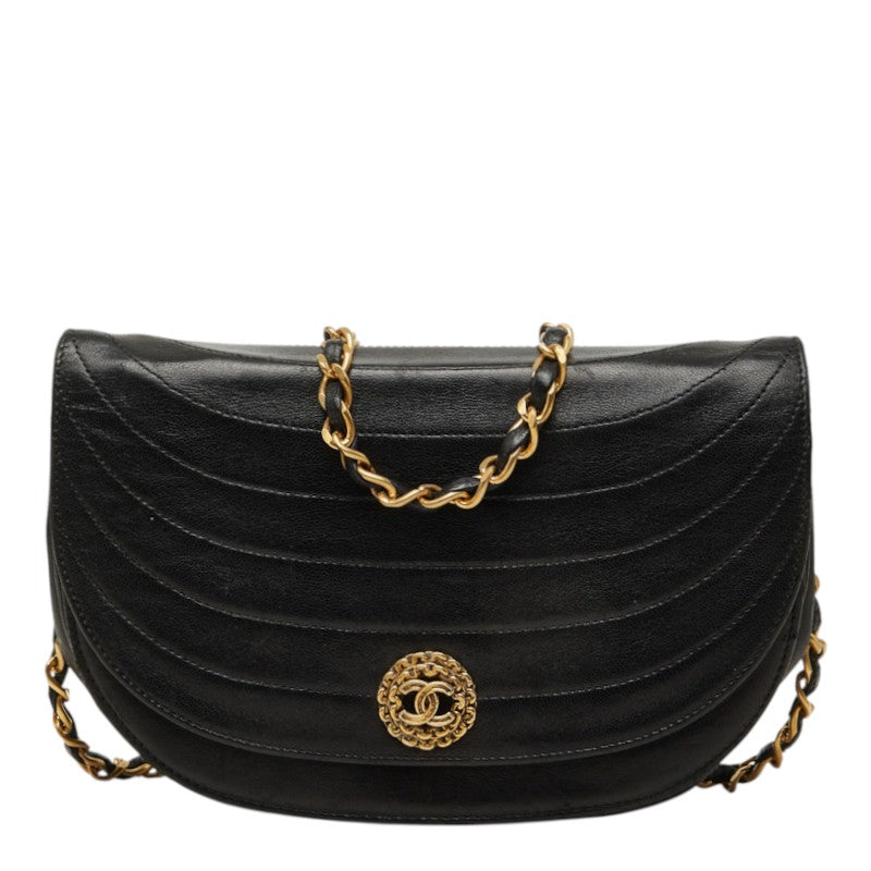 シャネル ココマーク ハーフムーン チェーン ショルダーバッグ ブラック ゴールド レザー レディース CHANEL 中古