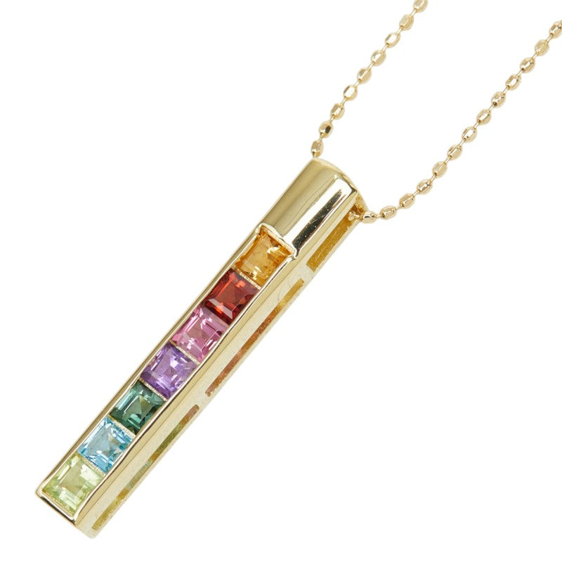 K18YG イエローゴールド マルチ色石 ペンダント ネックレス レディース 中古
