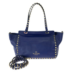 ヴァレンティノ ロックスタッズ トートバッグ ショルダーバッグ 2WAY ブルー レザー レディース VALENTINO 中古