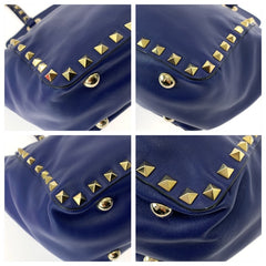 ヴァレンティノ ロックスタッズ トートバッグ ショルダーバッグ 2WAY ブルー レザー レディース VALENTINO 中古