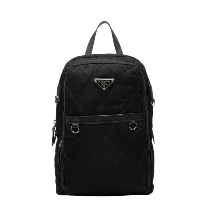 プラダ 三角ロゴプレート キルティング ミニリュック バックパック 1BZ017 ブラック ナイロン レザー レディース PRADA 中古