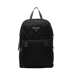 プラダ 三角ロゴプレート キルティング ミニリュック バックパック 1BZ017 ブラック ナイロン レザー レディース PRADA 中古
