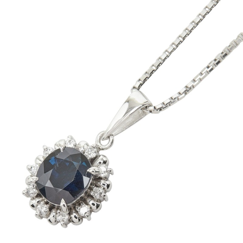 サファイア ダイヤモンド Pt900 プラチナ/Pt850 プラチナ サファイア1.56ct ダイヤ0.12ct フラワーモチーフ ペンダント ネックレス レディース 中古