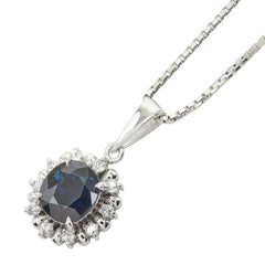 サファイア ダイヤモンド Pt900 プラチナ/Pt850 プラチナ サファイア1.56ct ダイヤ0.12ct フラワーモチーフ ペンダント ネックレス レディース 中古