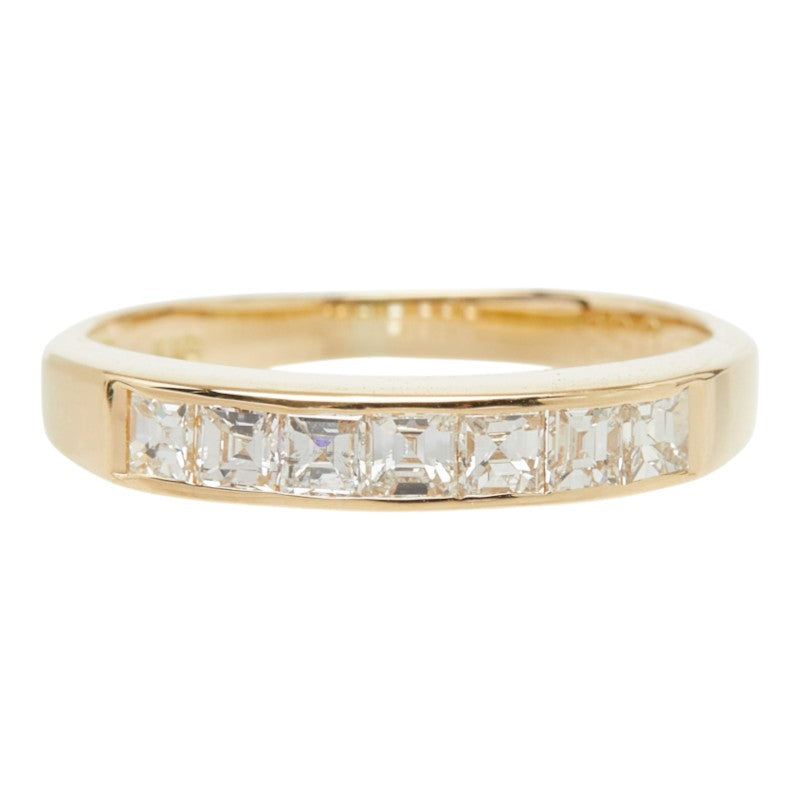 ダイヤモンド K18YG イエローゴールド ダイヤ0.53ct 7連スクエアリング リング 指輪 レディース 9号 中古