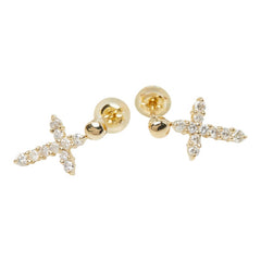 K18YG イエローゴールド ダイヤモンド ダイヤ0.50ct クロスモチーフ ピアス レディース 中古