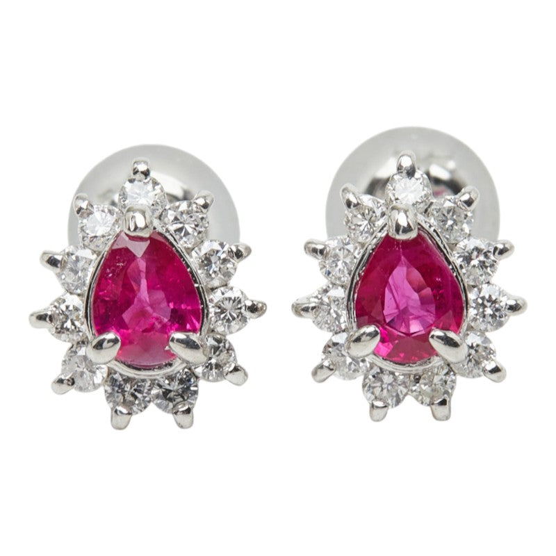 Pt900 プラチナ Pt850 プラチナ ルビー/ダイヤモンド ルビー0.45ct ダイヤ0.30ct ペアーシェイプ 雫 しずく型モチーフ ピアス レディース 中古