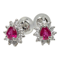 Pt900 プラチナ Pt850 プラチナ ルビー/ダイヤモンド ルビー0.45ct ダイヤ0.30ct ペアーシェイプ 雫 しずく型モチーフ ピアス レディース 中古