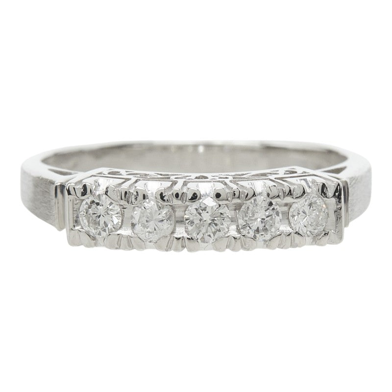 ダイヤモンド Pt900 プラチナ ダイヤ0.32ct 一文字リング リング 指輪 レディース 14号 中古