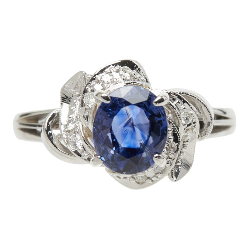 サファイア ダイヤモンド Pt900 プラチナ サファイア2.27ct ダイヤ0.10ct 三越 フラワーモチーフ リング 指輪 レディース 9.5号 中古