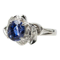 サファイア ダイヤモンド Pt900 プラチナ サファイア2.27ct ダイヤ0.10ct 三越 フラワーモチーフ リング 指輪 レディース 9.5号 中古