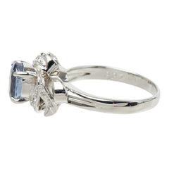 サファイア ダイヤモンド Pt900 プラチナ サファイア2.27ct ダイヤ0.10ct 三越 フラワーモチーフ リング 指輪 レディース 9.5号 中古