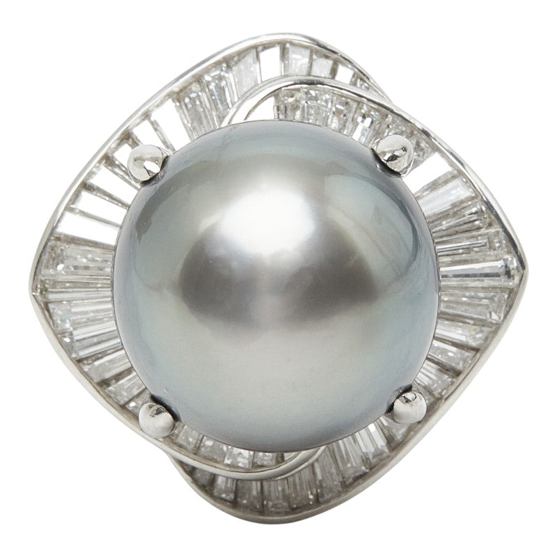 ブラックパール（黒蝶真珠） Pt900 プラチナ 黒蝶真珠14.8mm ダイヤ1.81ct デザインリング リング 指輪 レディース 12.5号 中古