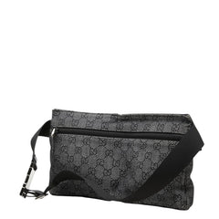 グッチ GGキャンバス ボディバッグ ウエストバッグ 28566 ブラック グレー キャンバス レザー レディース GUCCI 中古