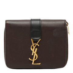 サンローラン YSLロゴ カサンドラ コンパクトウォレット 二つ折り財布 ブラウン系 ブラック レザー レディース SAINT LAURENT 中古
