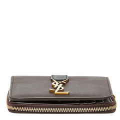 サンローラン YSLロゴ カサンドラ コンパクトウォレット 二つ折り財布 ブラウン系 ブラック レザー レディース SAINT LAURENT 中古