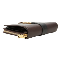 サンローラン YSLロゴ カサンドラ コンパクトウォレット 二つ折り財布 ブラウン系 ブラック レザー レディース SAINT LAURENT 中古