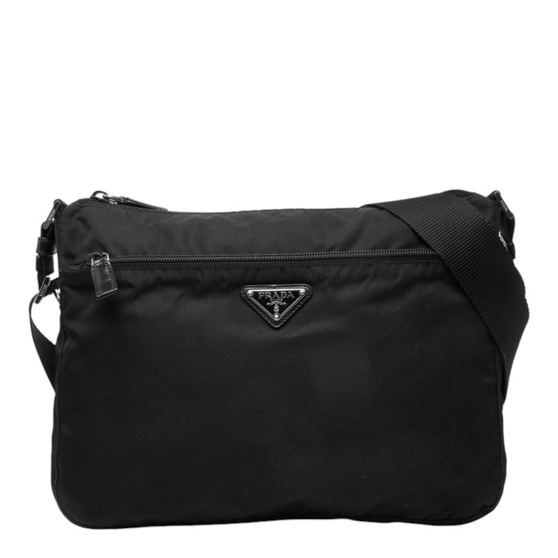 プラダ 三角ロゴプレート 斜め掛け ショルダーバッグ ブラック ナイロン レディース PRADA 中古
