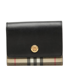 バーバリー ノバチェック 三つ折り財布 ブラック ベージュ PVC レザー レディース BURBERRY 中古