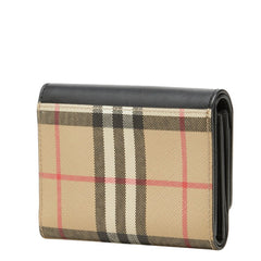 バーバリー ノバチェック 三つ折り財布 ブラック ベージュ PVC レザー レディース BURBERRY 中古