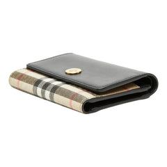 バーバリー ノバチェック 三つ折り財布 ブラック ベージュ PVC レザー レディース BURBERRY 中古