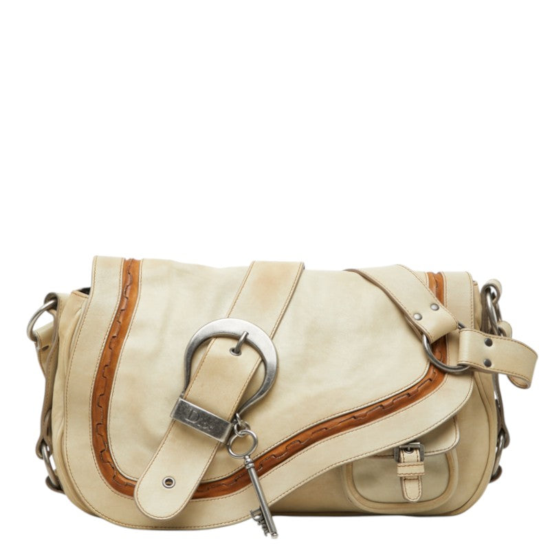 ディオール ガウチョ サドル ショルダーバッグ ベージュ レザー レディース Dior 中古